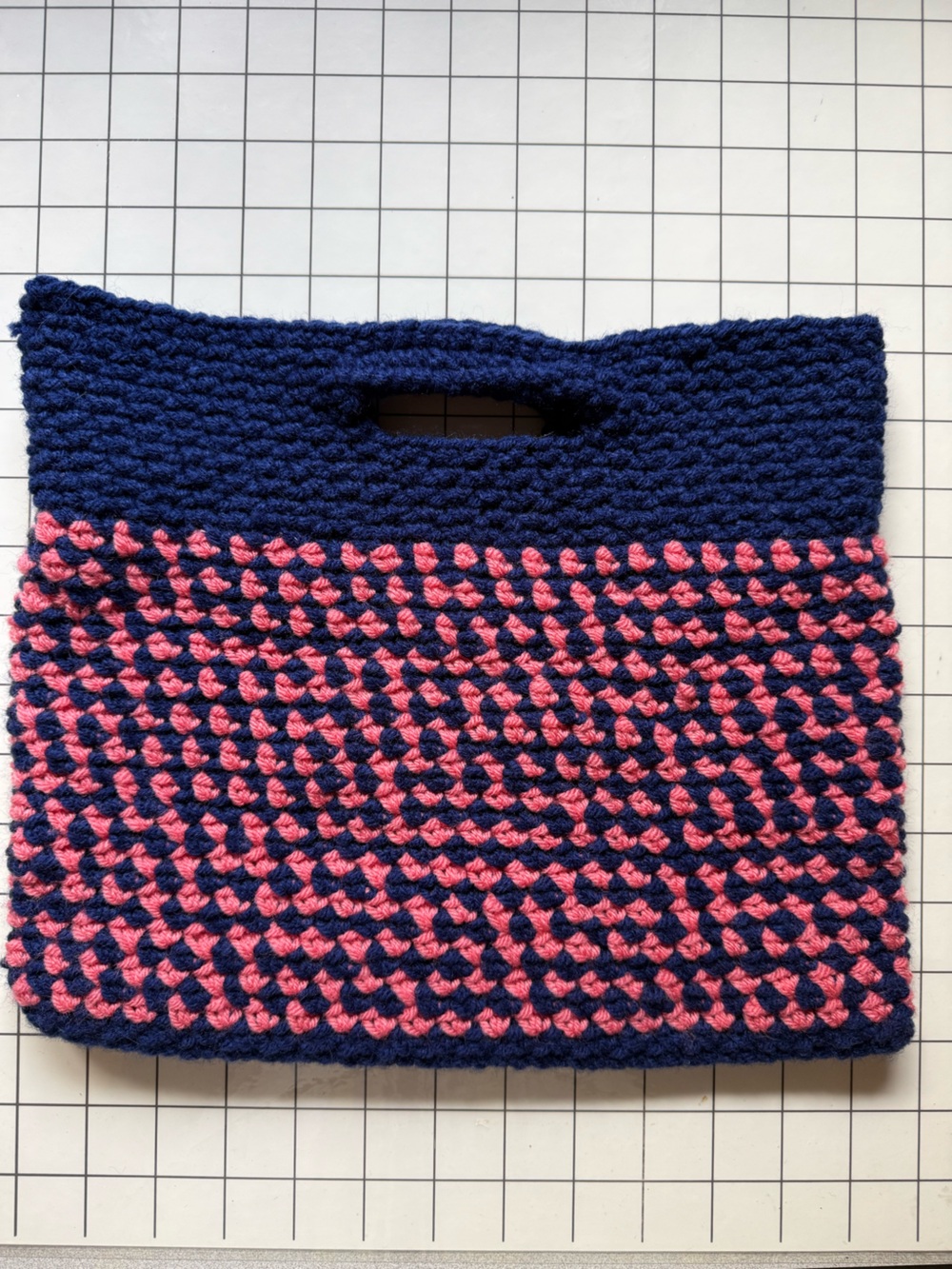 Two-Tone Crochet Clutch Purse with Pink Satin Lining Handmade